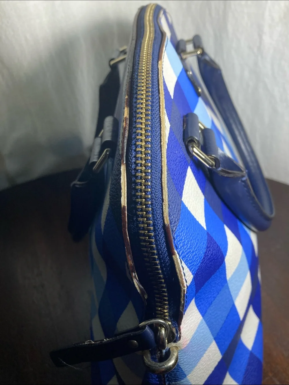 kate spade Blue and White Gingham Dome Satchel